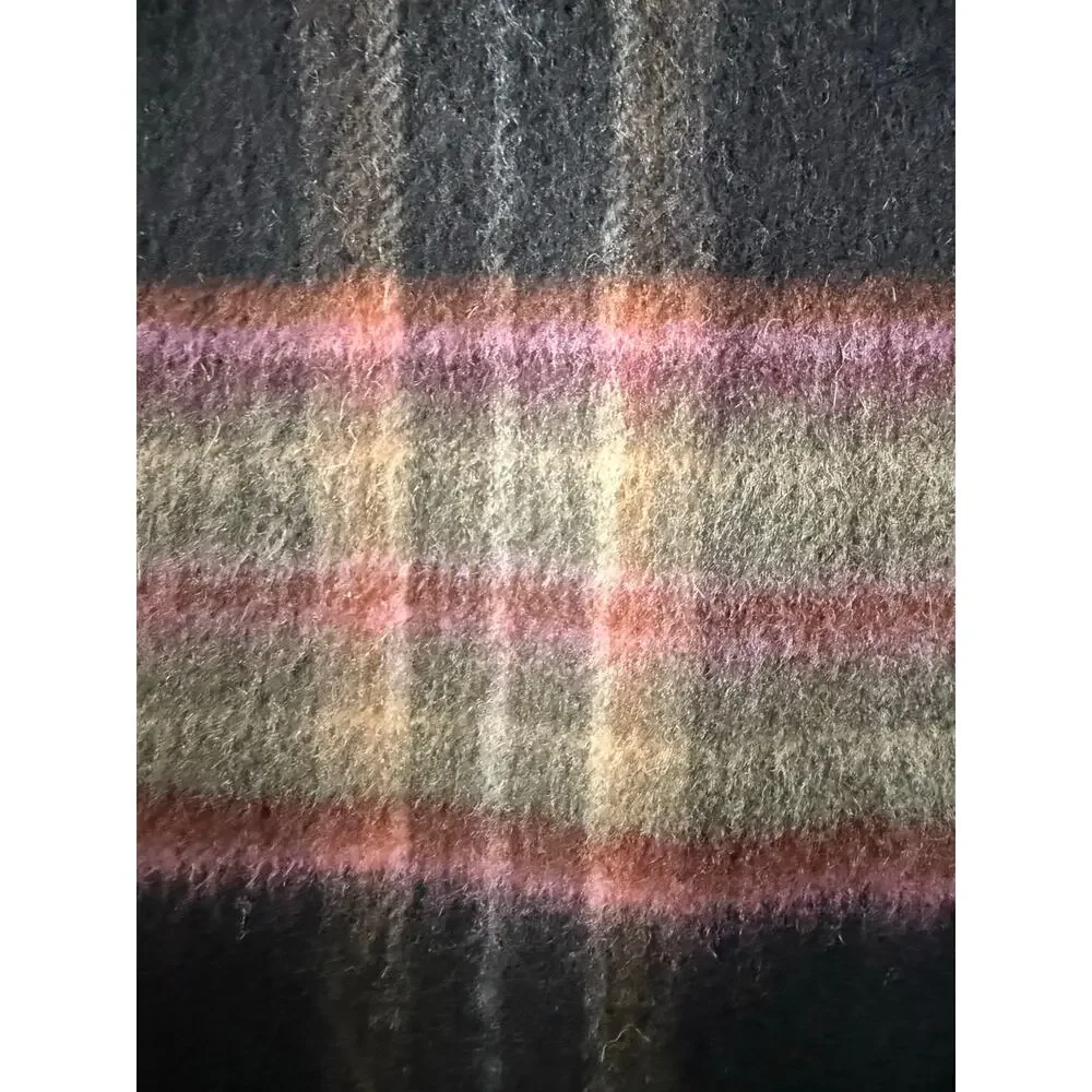 100% Cashmere Black & Pink Plaid Scarf Made in Germany Quiet Luxury Cozy‎